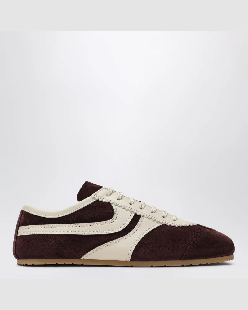 Dries van Noten Sneakers aus dunkelviolettem/beigem Veloursleder Purple