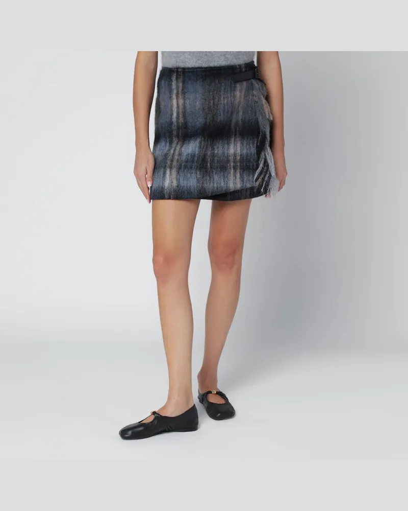 Loewe Blaue karierte Minirock aus Mohair-Wollmix Blau