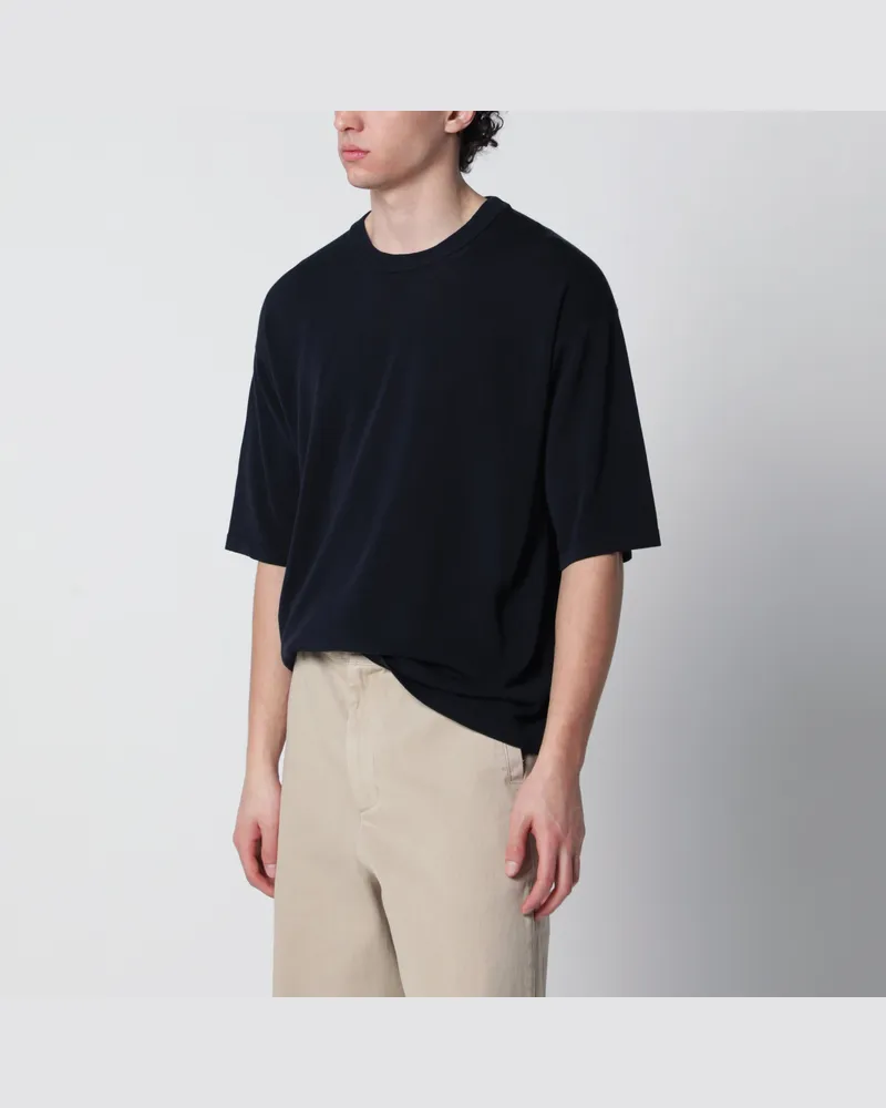 Roberto Collina Navyblaues T-Shirt aus Baumwollstrick Blue