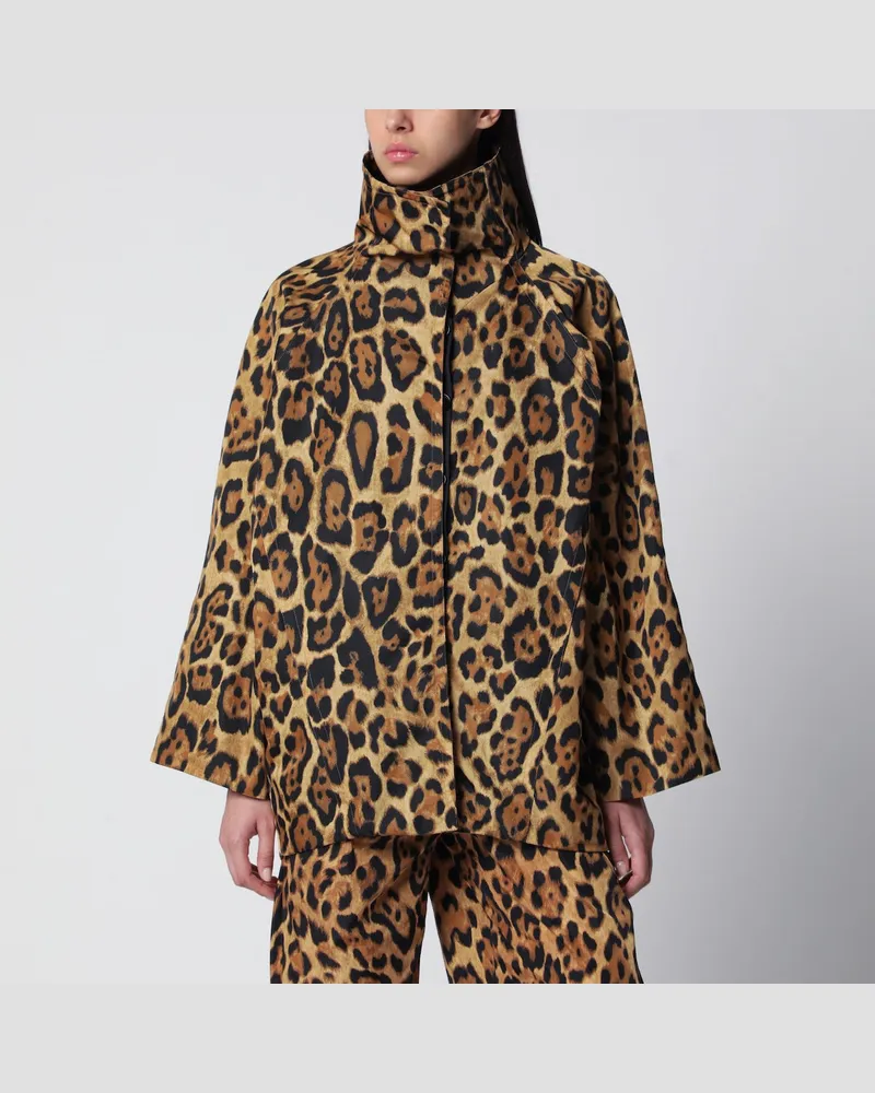 Alaïa Lagenmantel aus Twill mit Ozelotprint in Noir Caramel Brown