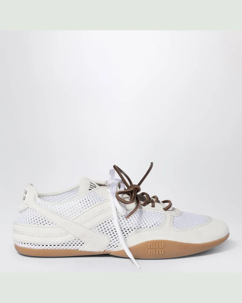 Miu Miu Weiße Gymnasium Sneaker aus Mesh und Veloursleder White