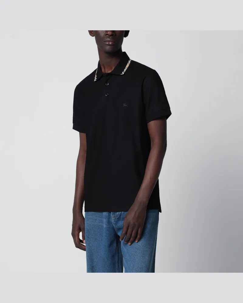 Burberry Schwarzes Poloshirt aus Baumwolle mit Check-Detail von Black