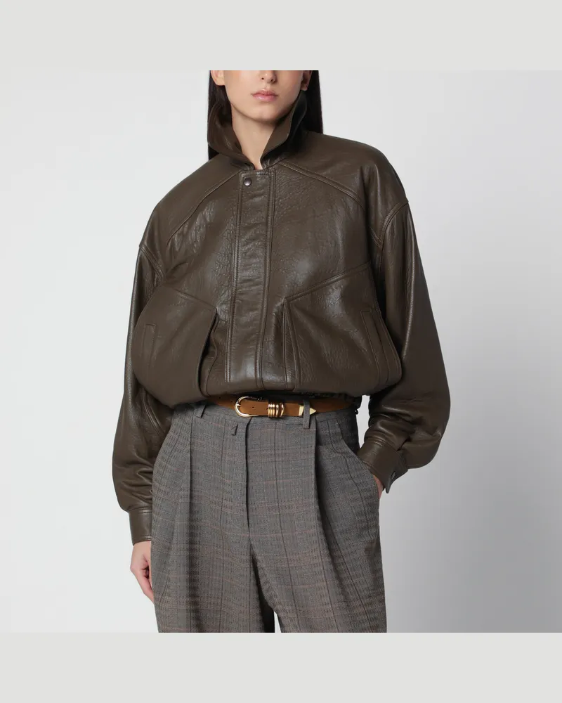 Saint Laurent Kakigrüne Bomberjacke aus Leder Green