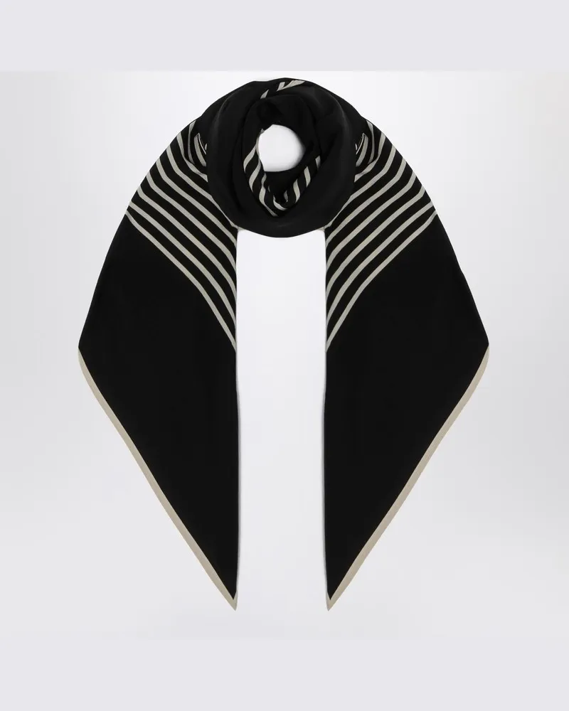 Totême Schwarzer Schal mit Monogramm in der Mitte aus Seide Schwarz