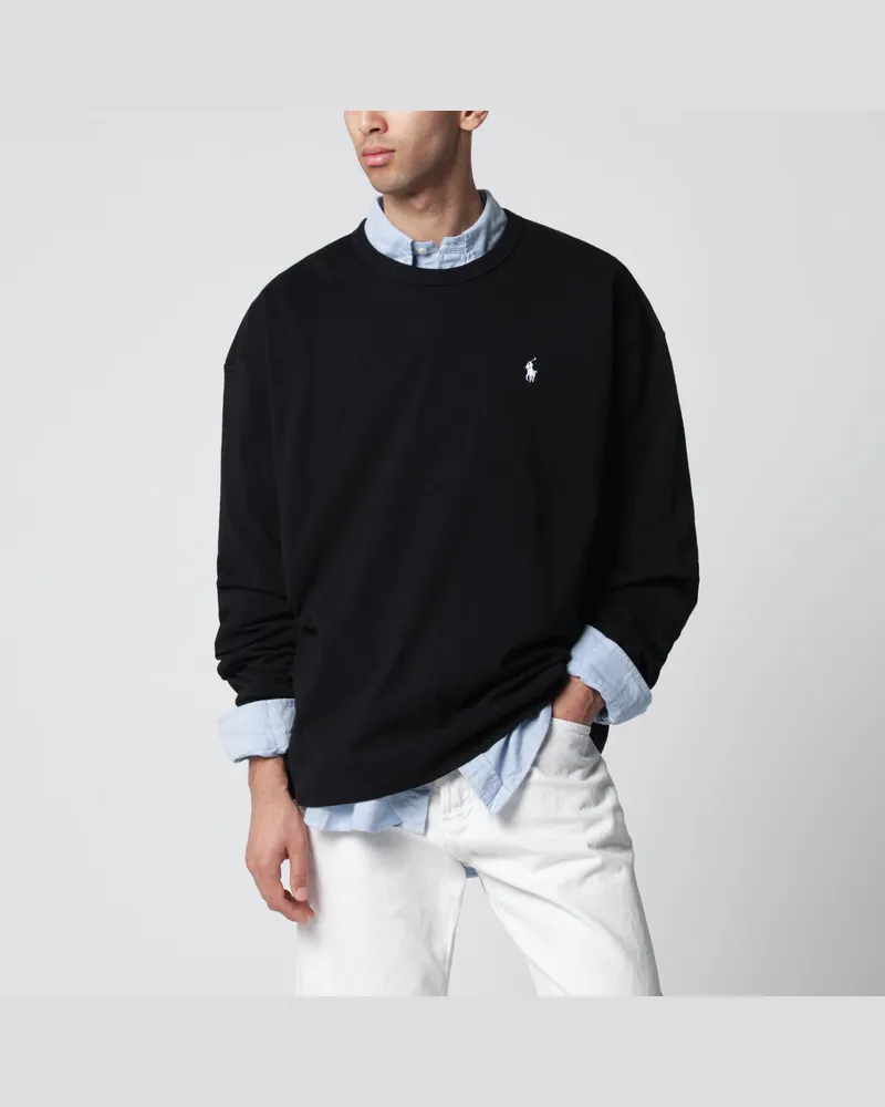 Ralph Lauren Schwarzes Baumwoll-Sweatshirt mit Rundhalsausschnitt Relaxed-Fit Black