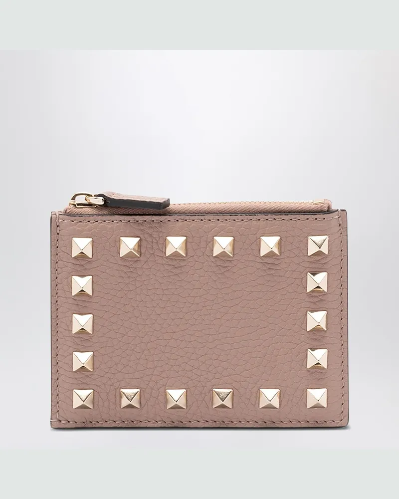 Valentino Garavani Rockstud Kartenetui mit Reißverschluss aus puderrosa Leder Multicolor