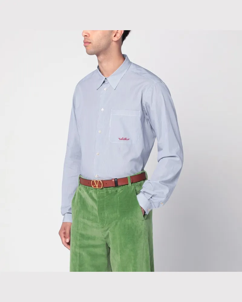 Valentino Garavani Hellblaues Baumwollhemd mit Logo Hellblau