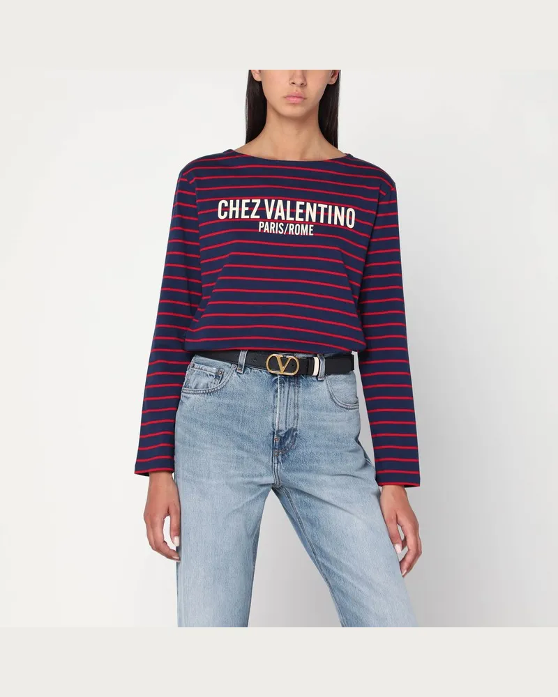 Valentino Garavani Blaues T-Shirt mit roten Streifen von Mehrfarbig
