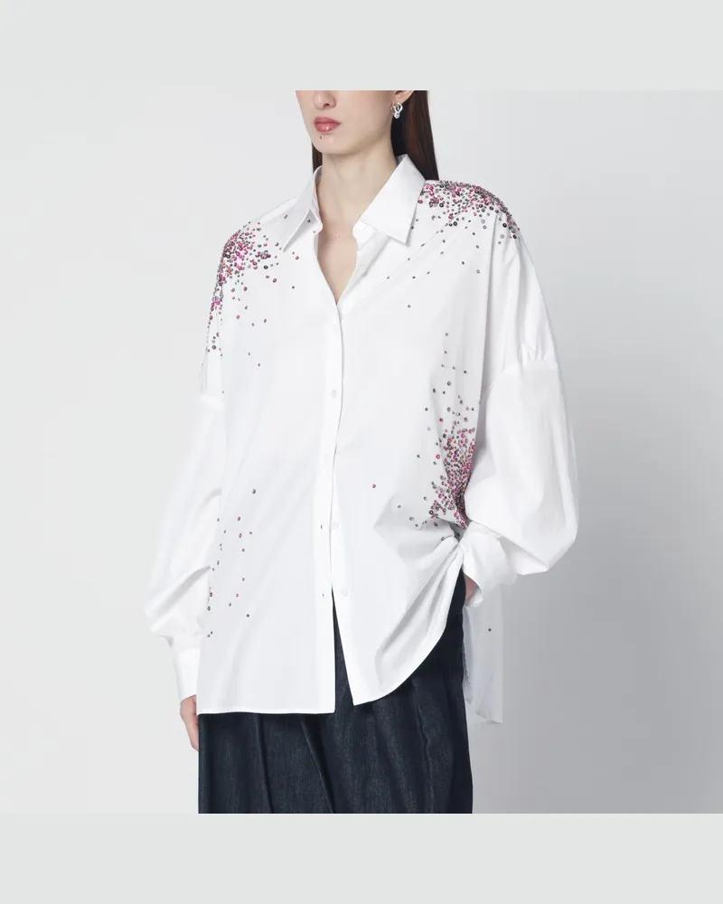 Dries van Noten Weiße Oversize-Hemdbluse mit Firework-Stickereien Weiß