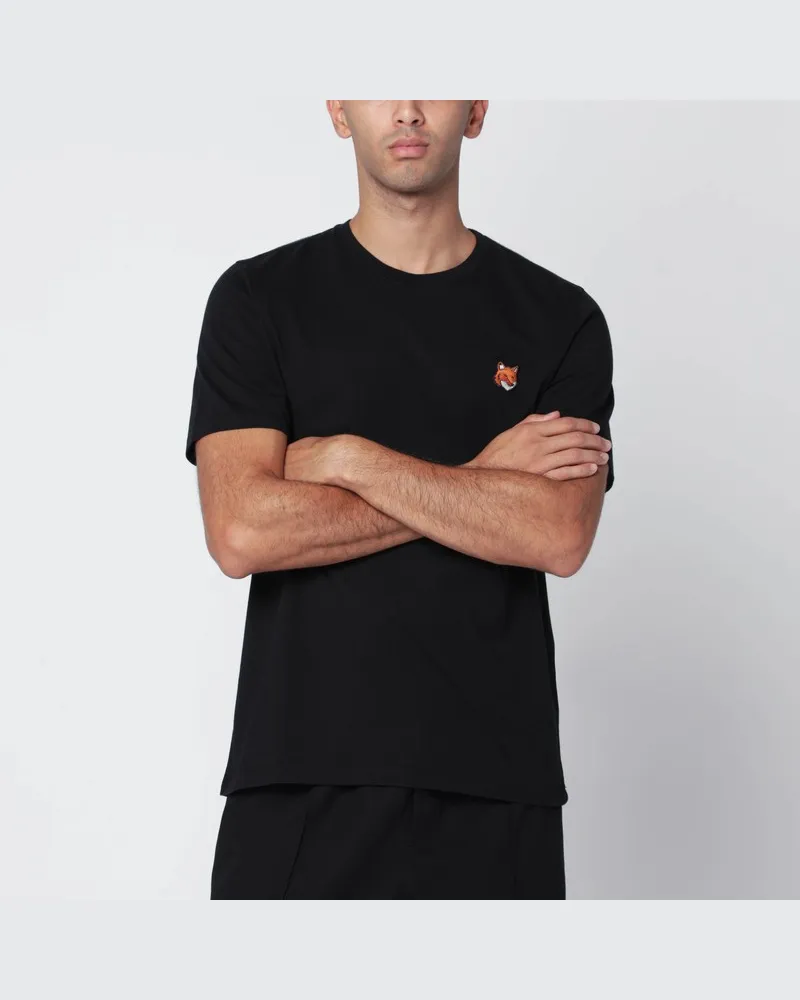Kitsuné Schwarzes Regular T-Shirt mit Logo-Patch Schwarz