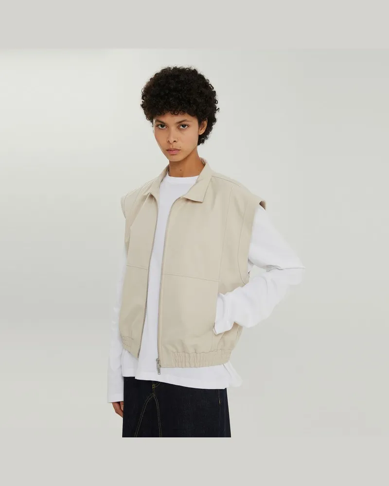 1989 STUDIO Helle Creme Gabardine Reißverschlussweste Beige