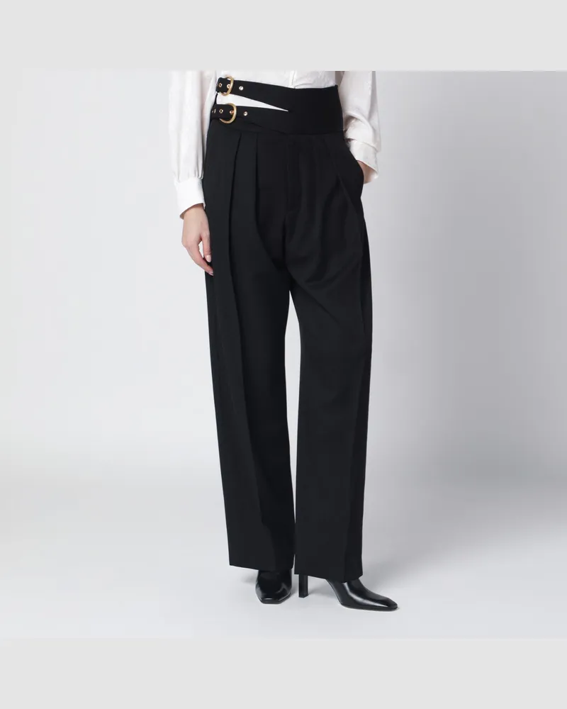 Chloé Schwarze Hose mit Doppelgürtel und goldfarbenen Schnallen Black