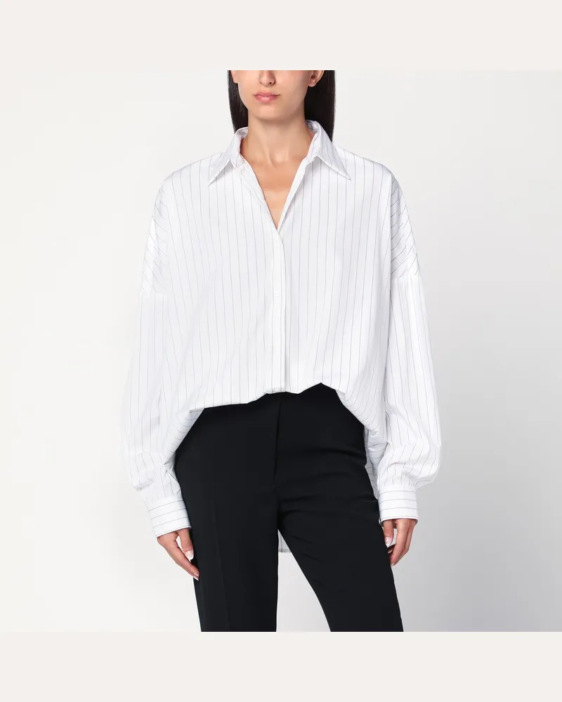 Dries van Noten Weißes Hemd mit feinen Nadelstreifen Blau