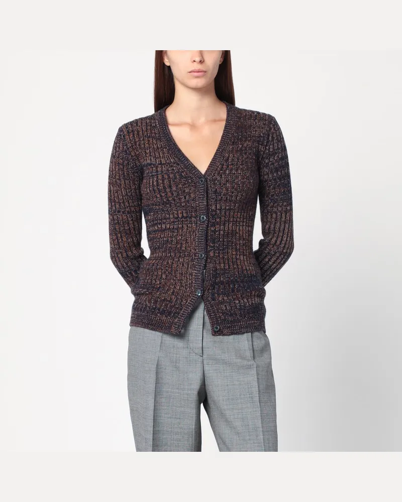 Prada Navyblau/Rostfarbener Cardigan aus Wolle und Kaschmir Blau