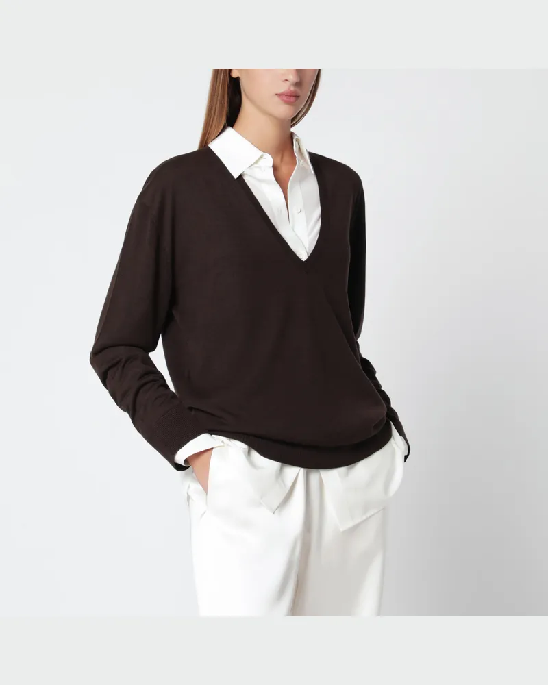 Totême Brauner V-Ausschnitt-Pullover aus Lyocell und Kaschmir Brown