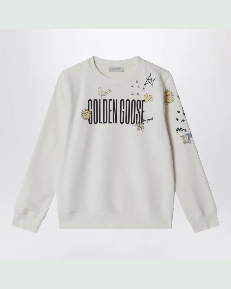 Golden Goose Weißes Baumwoll-Sweatshirt mit Logo-Print White