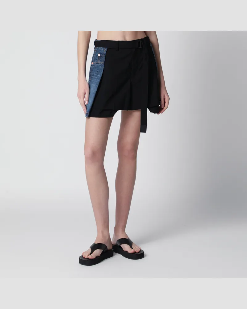 Sacai Shorts aus Wolle und Denim in Schwarz Black