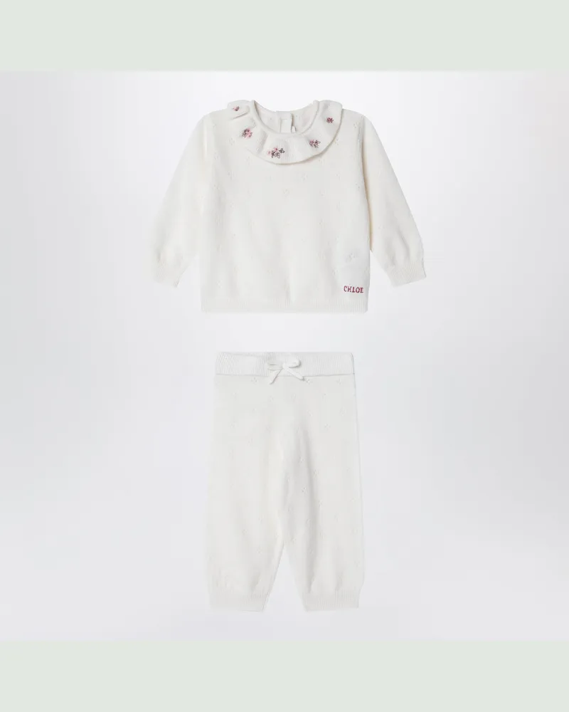 Chloé Set aus elfenbeinfarbenem Wollpullover und Hose White
