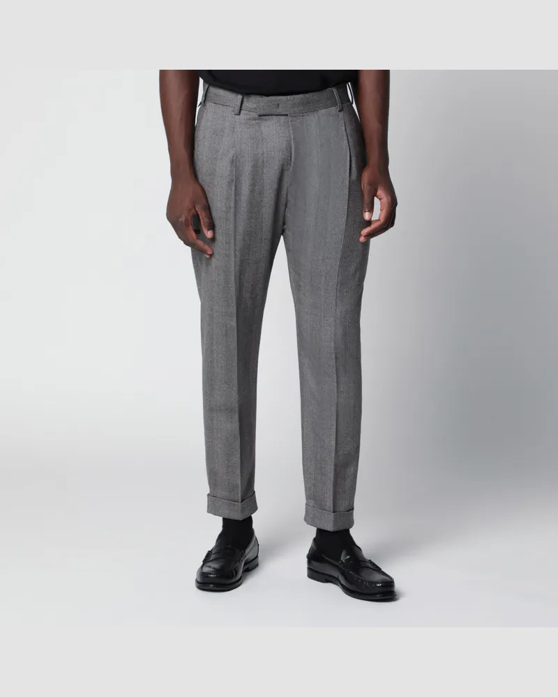 PT TORINO Schmale Sartorial-Hose mit Mikro-Fischgrätmuster Brown