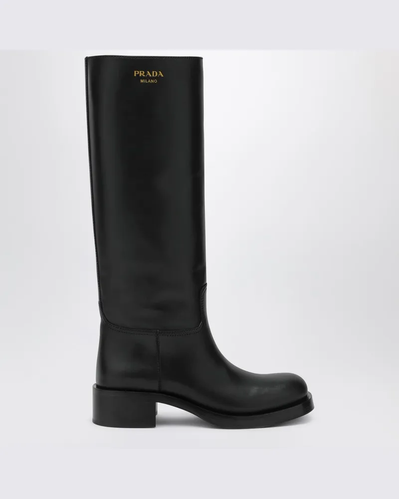 Prada Schwarze Stiefel aus Leder Schwarz