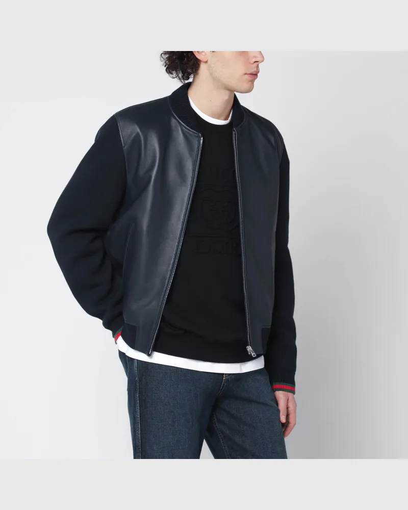 Gucci Marineblaue Bomberjacke aus Nappaleder und Strick Blue