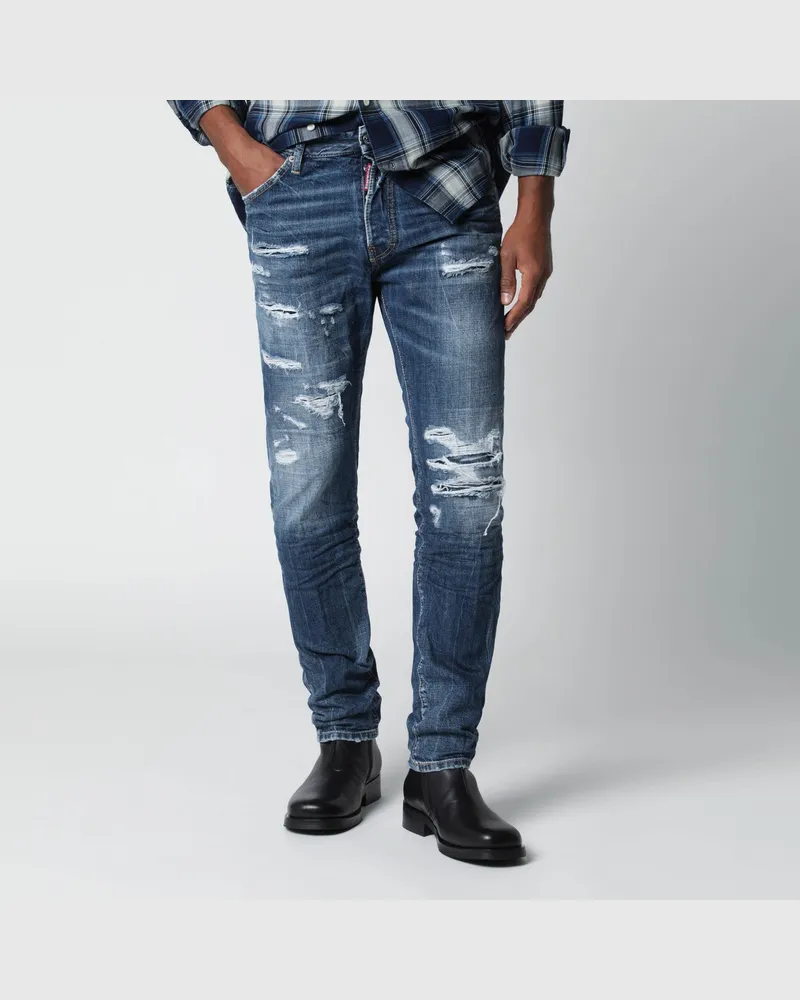 Dsquared2 Schmale blau gewaschene Jeans mit Rissen Blue