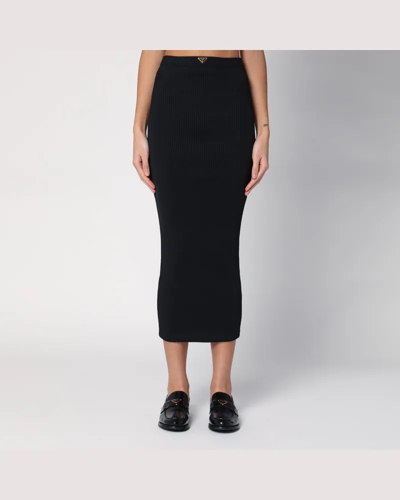 Prada Midirock aus schwarzem Ripp-Jersey Schwarz