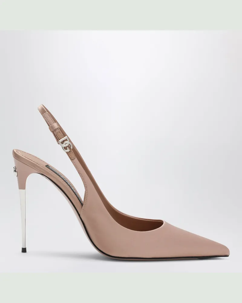 Dolce & Gabbana Beigefarbene Slingback-Sandalen aus Satin mit DG-Logo Beige