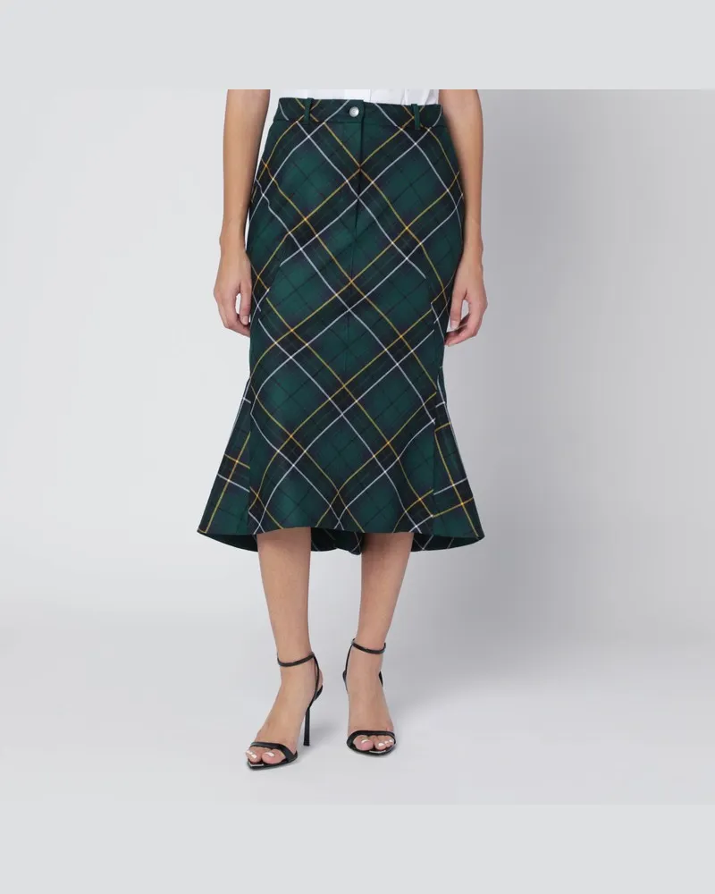 Alexander McQueen Schwingender Rock aus Wolltartan Blau