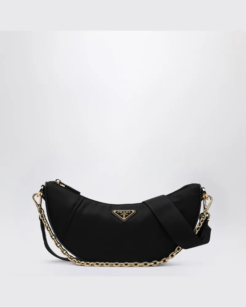 Prada Demi-Lune Schultertasche schwarz aus Re-Nylon Schwarz