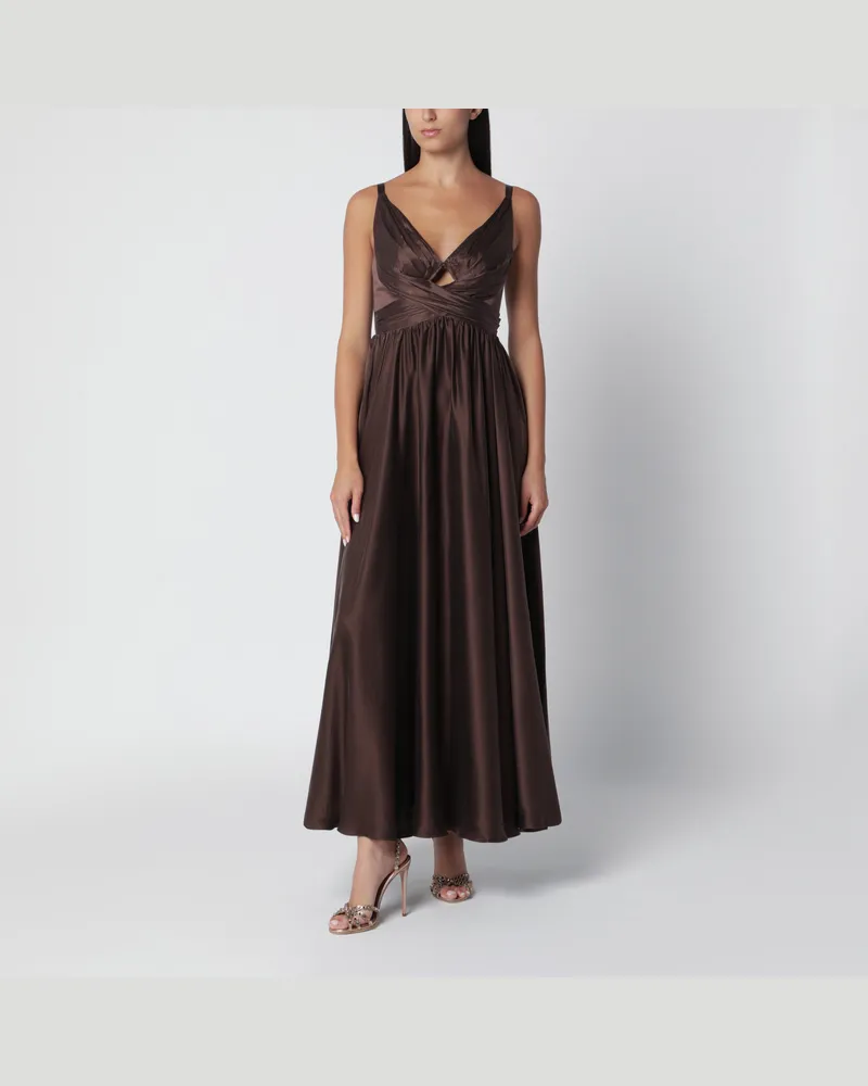 Zimmermann Langes drapiertes Seidenkleid in Bitter Chocolate Brown