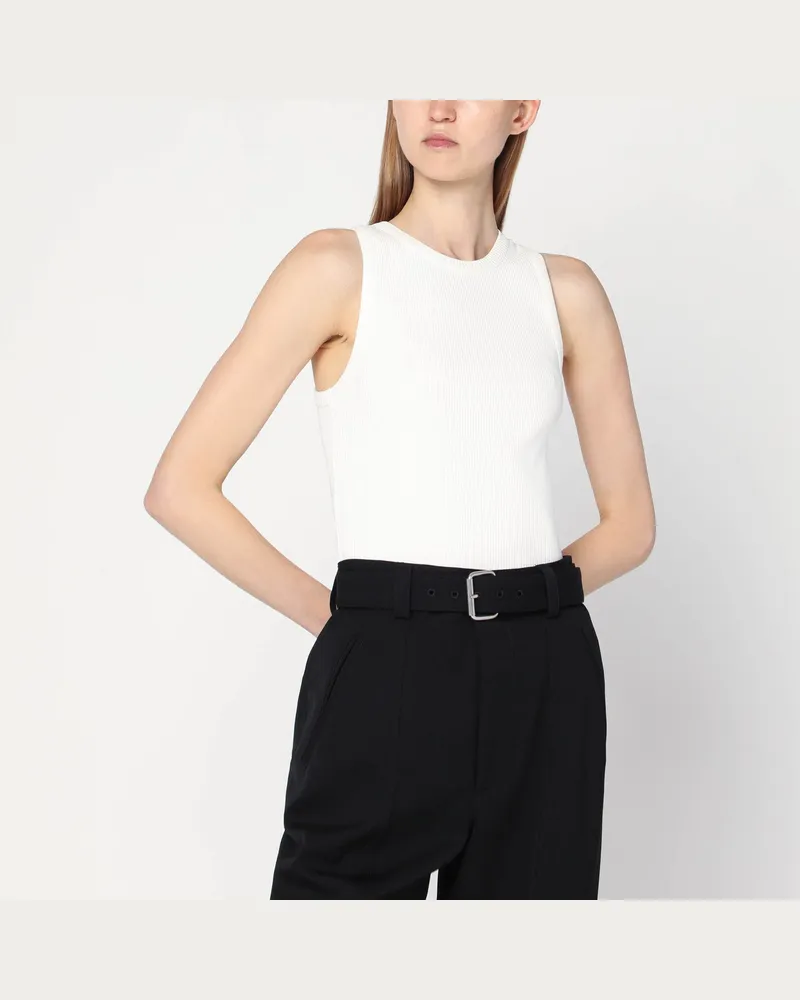 Bottega Veneta Elfenbeinfarbenes Rippentop aus Baumwollmischung White