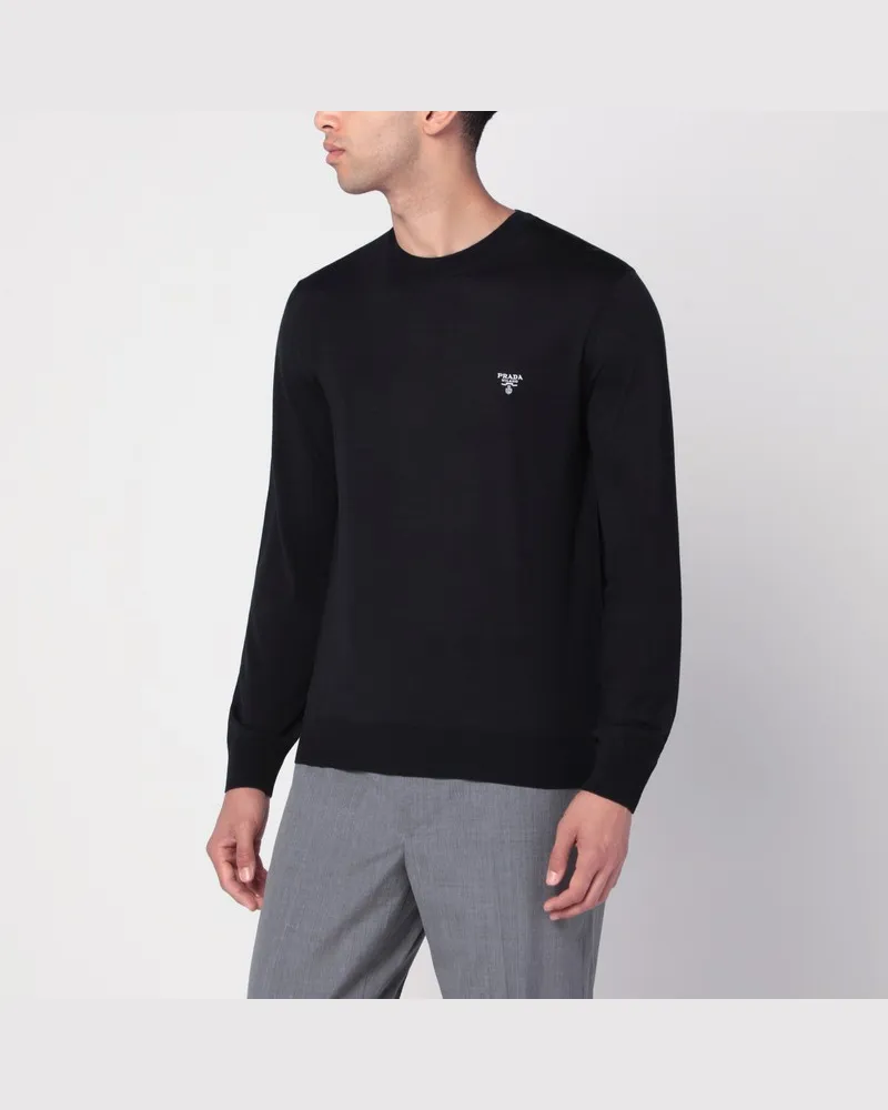 Prada Schwarzer Wollpullover mit Logo Schwarz