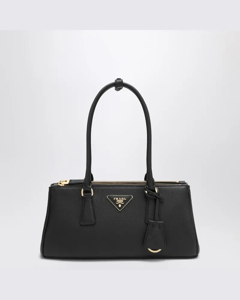 Prada Schwarze mittelgroße Leder Galleria Tasche Schwarz
