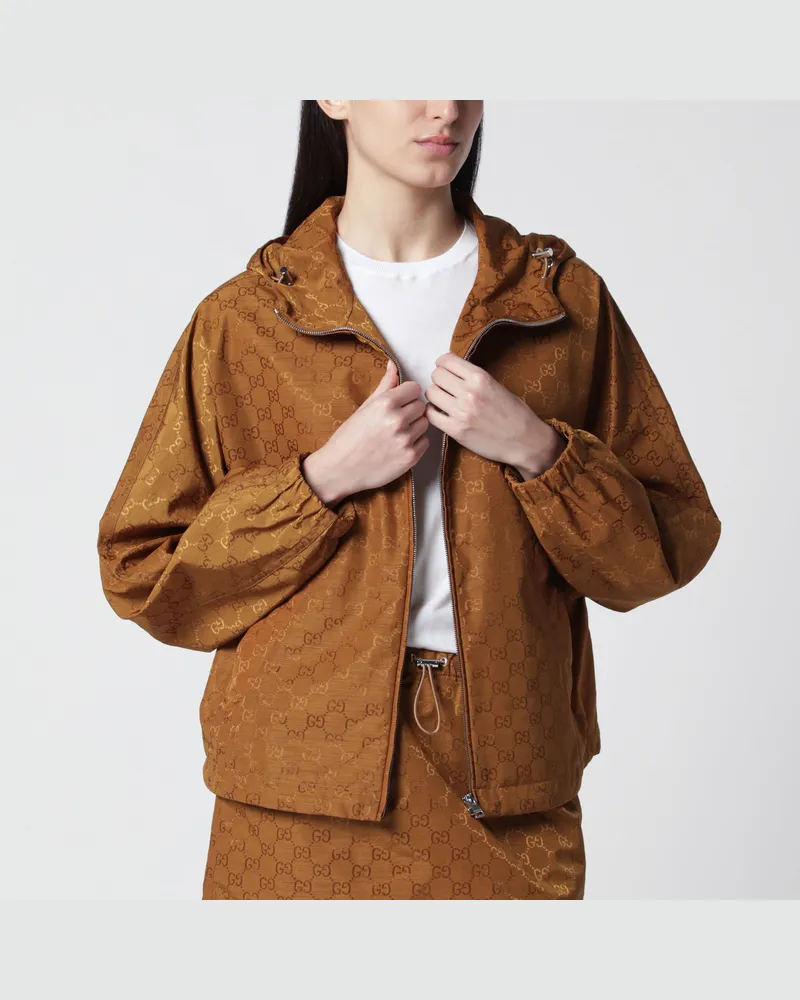 Gucci Jacke aus technischem Jacquardstoff mit braunem GG-Muster Brown