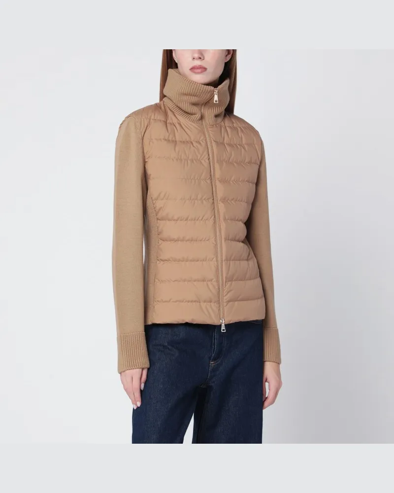 Moncler Beiger wattierter Cardigan aus Wolle Beige