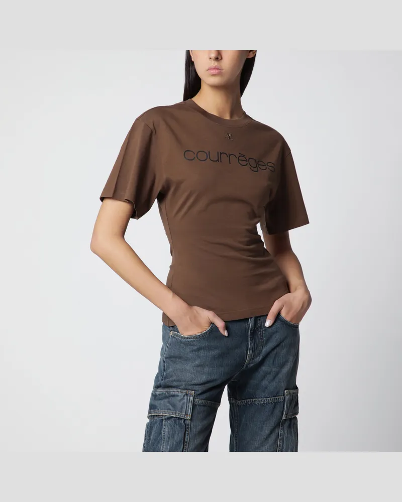 Courrèges T-Shirt aus Baumwolle in Ziegelrot/Schwarz mit Logo Brown