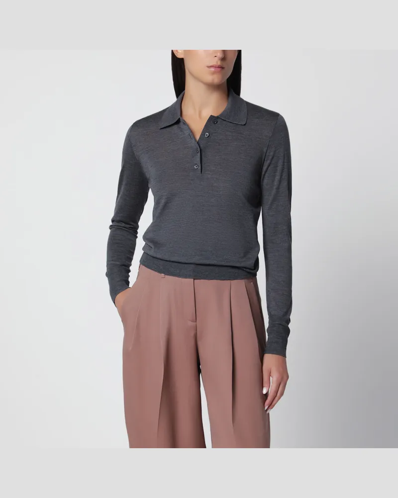 Golden Goose Langarm-Poloshirt aus anthrazitfarbener Schurwolle Grey