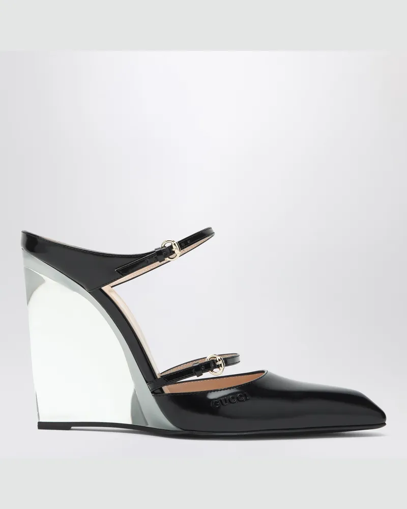 Gucci Schwarze Sabots mit transparentem Keilabsatz 