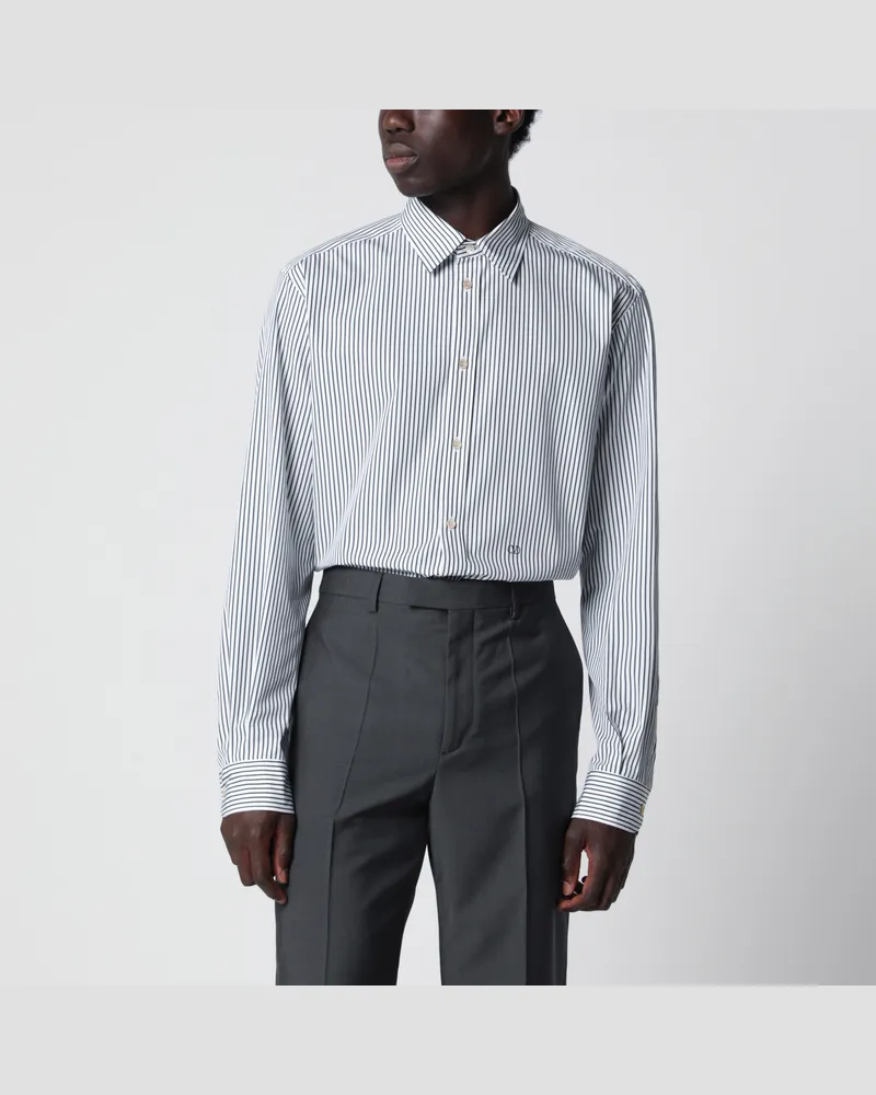 Valentino Garavani Gestreiftes Hemd in Elfenbein/Grün mit Vlogo White