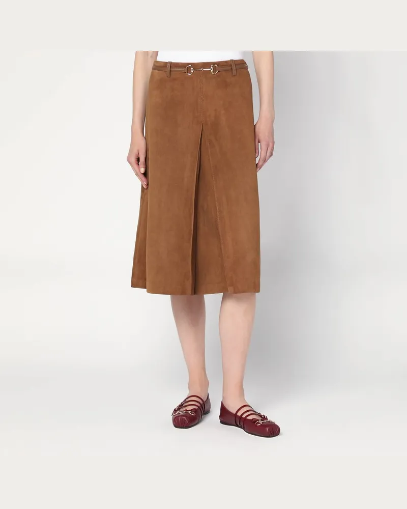 Gucci Brauner Wildlederrock mit Schnalle Braun