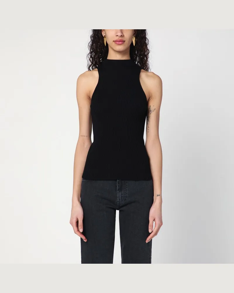 Roberto Collina Schwarzes geripptes Tanktop Schwarz