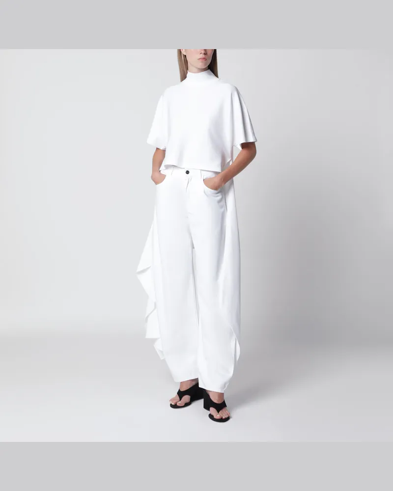 Alaïa Asymmetrisches T-Shirt aus Baumwolljersey in Weiß White