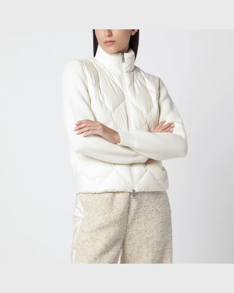 Moncler Weißer wattierter Cardigan mit Reißverschluss White
