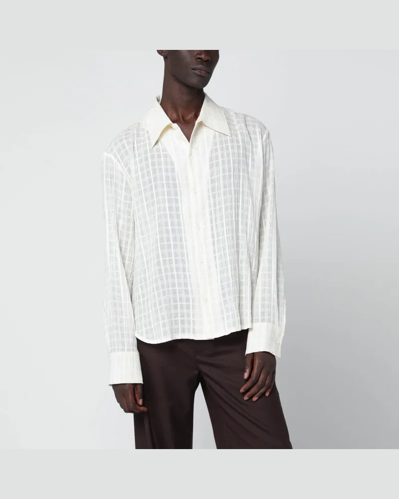 Séfr Ignacio Hemd weiß kariert aus Baumwolle und Leinen 