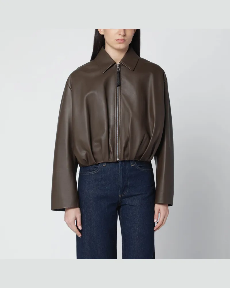 Loewe Dunkelgrüner Lederbomber mit Reißverschluss Green