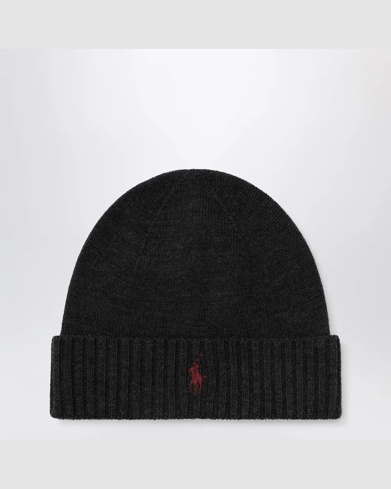Ralph Lauren Dunkelgraue Wollmütze mit Pony Black