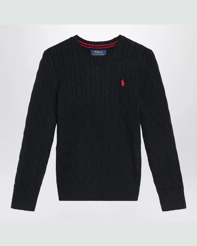Ralph Lauren Schwarzer Zopfpullover mit Rundhalsausschnitt Black