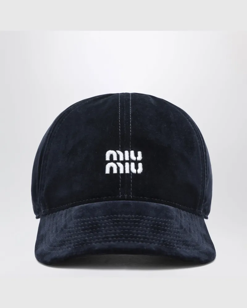 Miu Miu Baseballkappe aus blauem und schwarzem Samt Blue