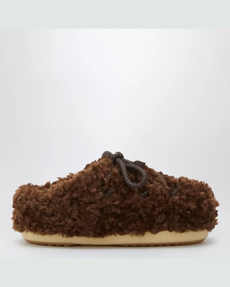 Moon Boot Dunkelbraune lockige Shearling-Mules Brown